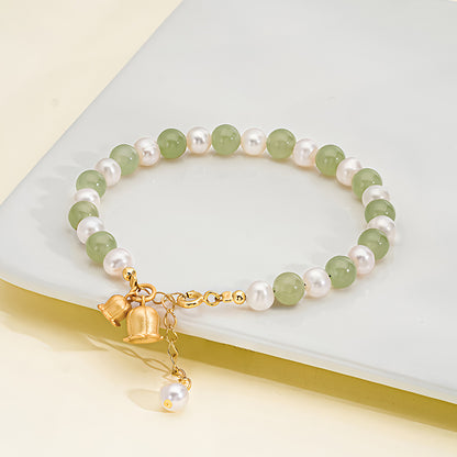 S925 silver and Hetian jade pearl lily of the valley jade bracelet（16cm+4cm）