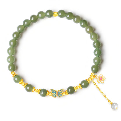 S925 silver Hetian jade butterfly jade bracelet（elastic cord）
