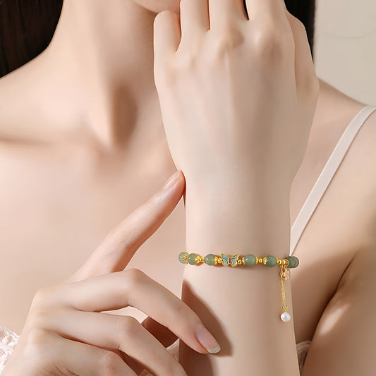 S925 silver Hetian jade butterfly jade bracelet（elastic cord）