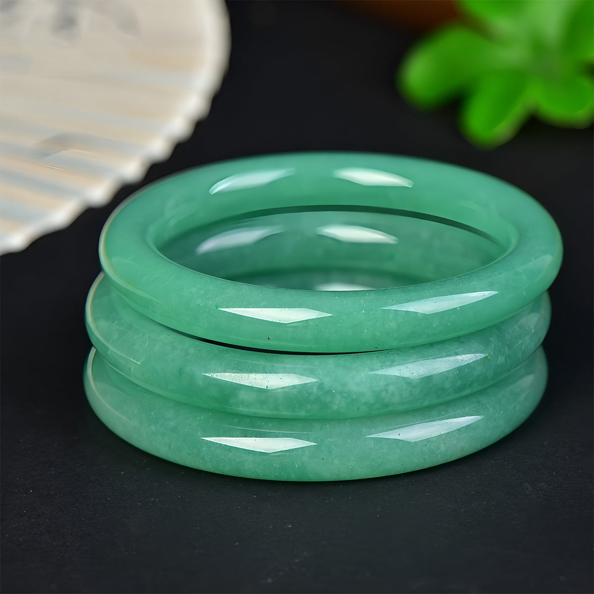 Natural light green jade bracelet