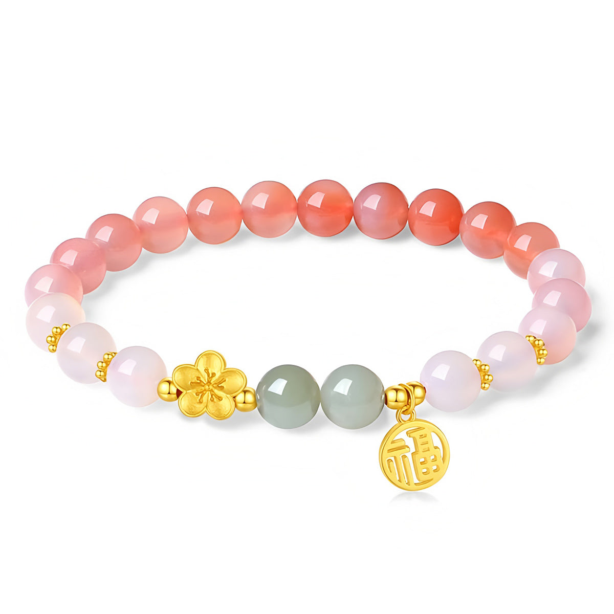 S925 silver natural agate pink jade beaded bracelet