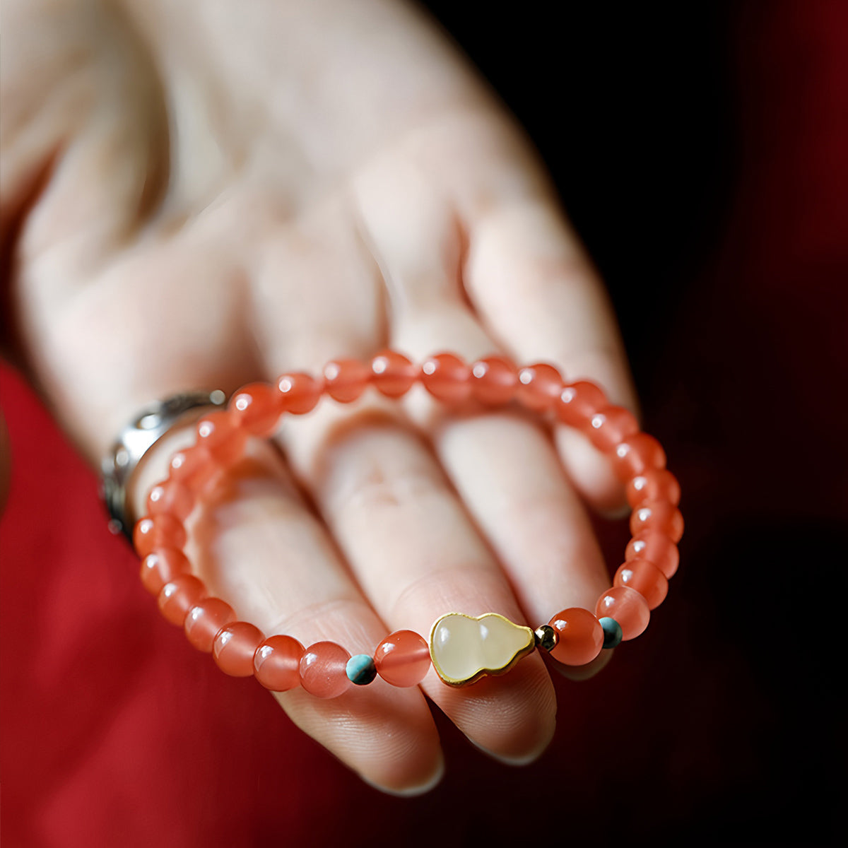 Natural agate pink jade beaded bracelet