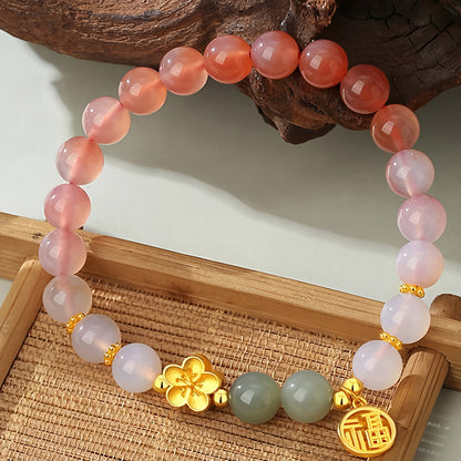 S925 silver natural agate pink jade beaded bracelet