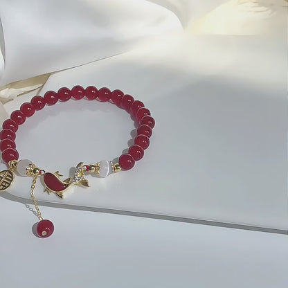 Natural Agate Fish Red Jade Bracelet (Bead width 8mm)