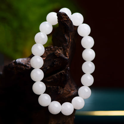 Natural Hetian white jade beaded bracelet
