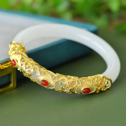 Natural hand-inlaid white jade bracelet 02