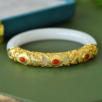Natural hand-inlaid white jade bracelet 02