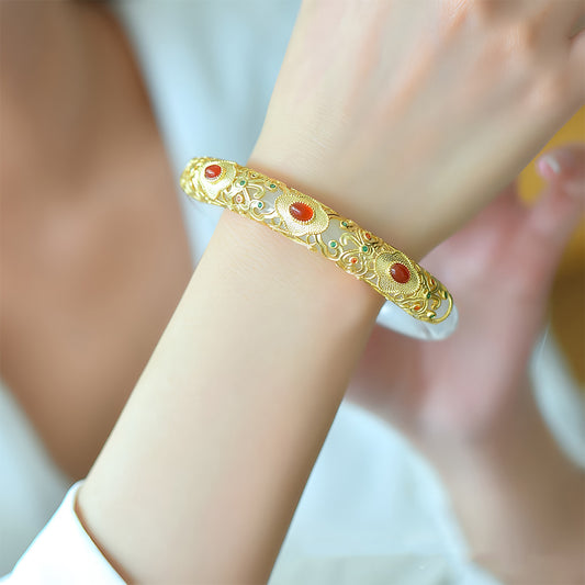 Natural hand-inlaid white jade bracelet 02