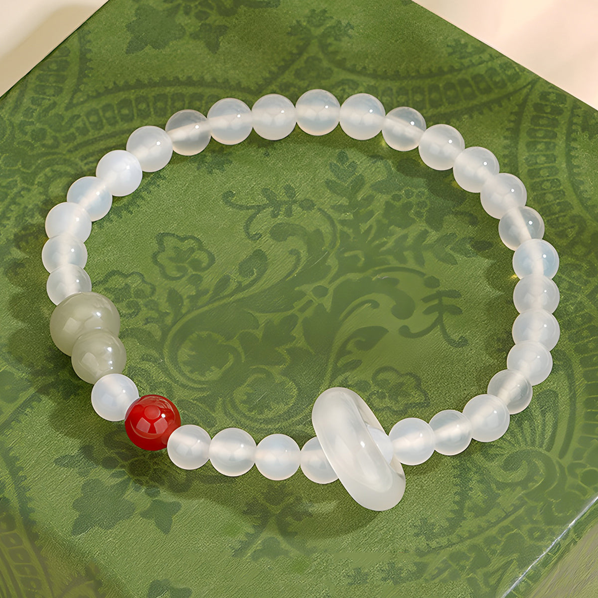Natural chalcedony peace buckle white jade bracelet（Bead width 8mm）