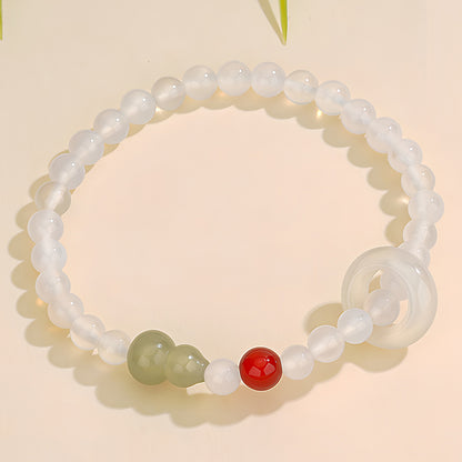 Natural chalcedony peace buckle white jade bracelet（Bead width 8mm）