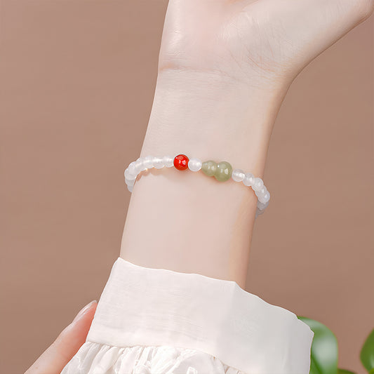 Natural chalcedony peace buckle white jade bracelet（Bead width 8mm）