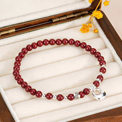 Natural purple gold sand peace buckle women's beaded bracelet（Bead width 4.2mm）
