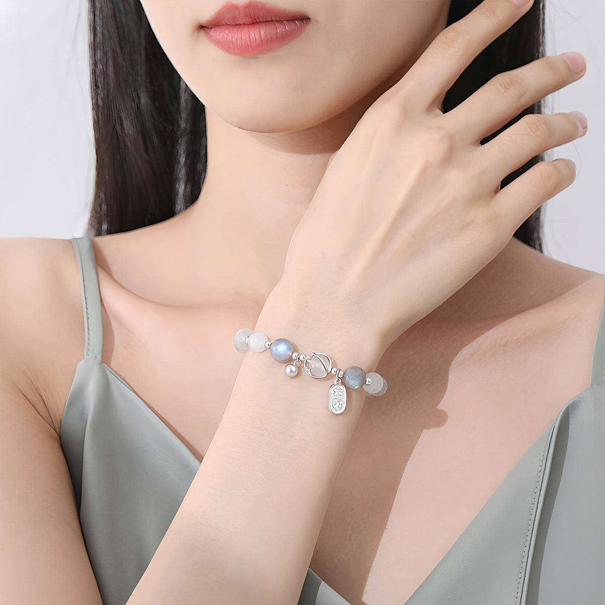 925 silver women's blessing bracelet（Bead width 8mm）